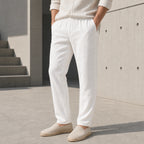 Стилни мъжки летни панталони с еластична талия - Pantalon1 white lifestyle front