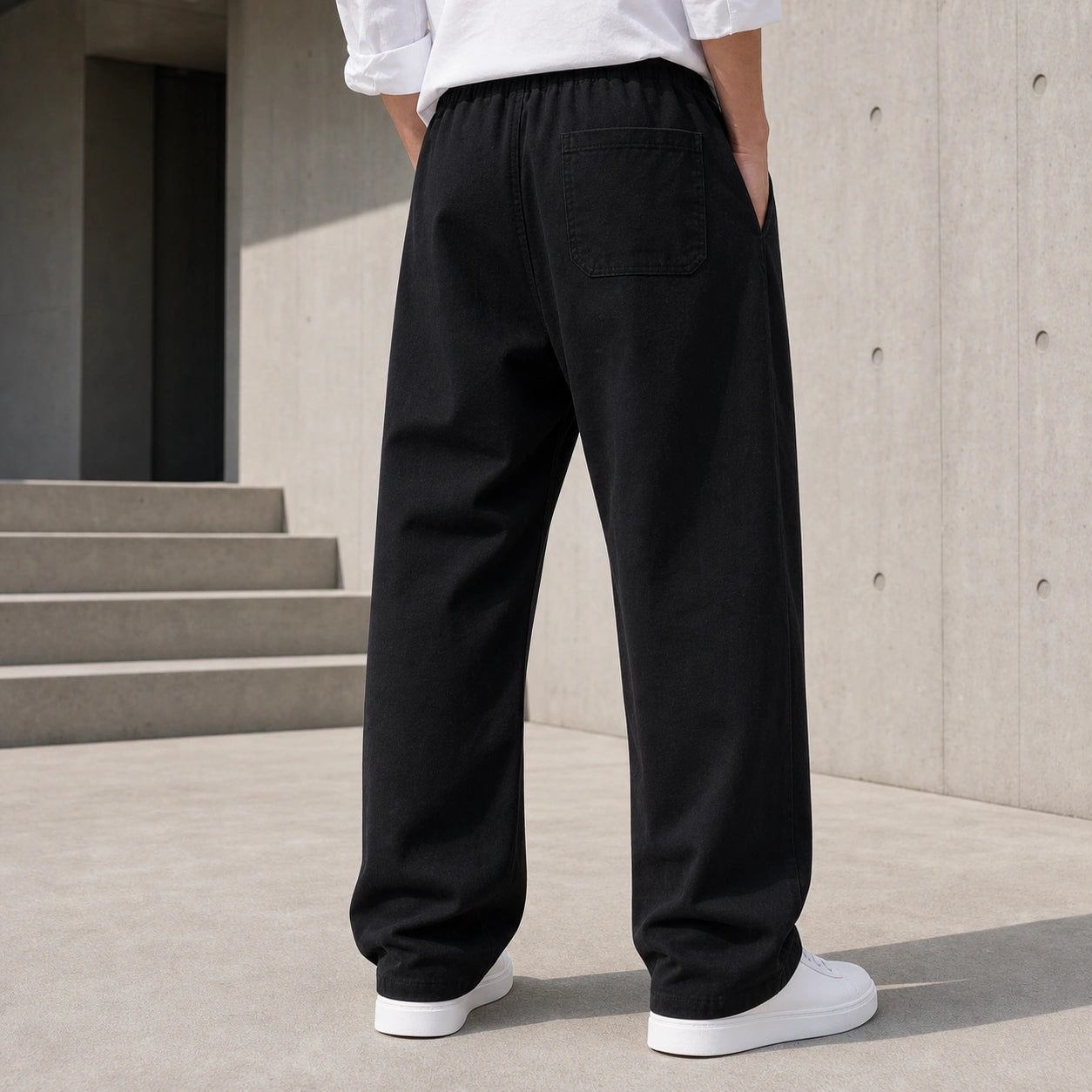 Стилни мъжки широки панталони с връзки - Pantalon2 black lifestyle back