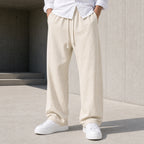 Стилни мъжки широки панталони с връзки - Pantalon2 ecru lifestyle front