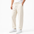 Стилни мъжки панталони с еластична талия и връзки - Pantalon3 ecru studio front