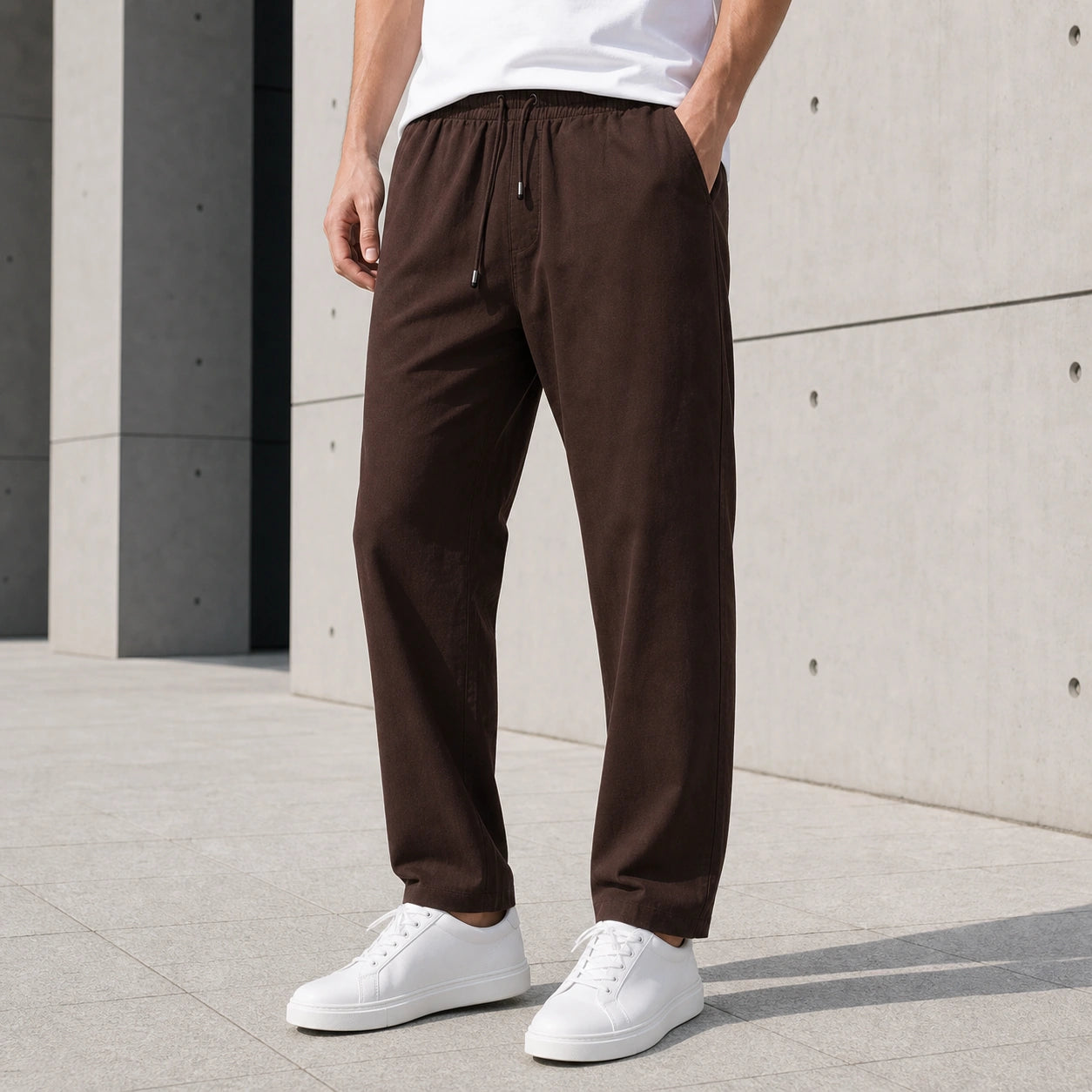 Стилни мъжки панталони с еластична талия и връзки - Pantalon3 lifestyle front