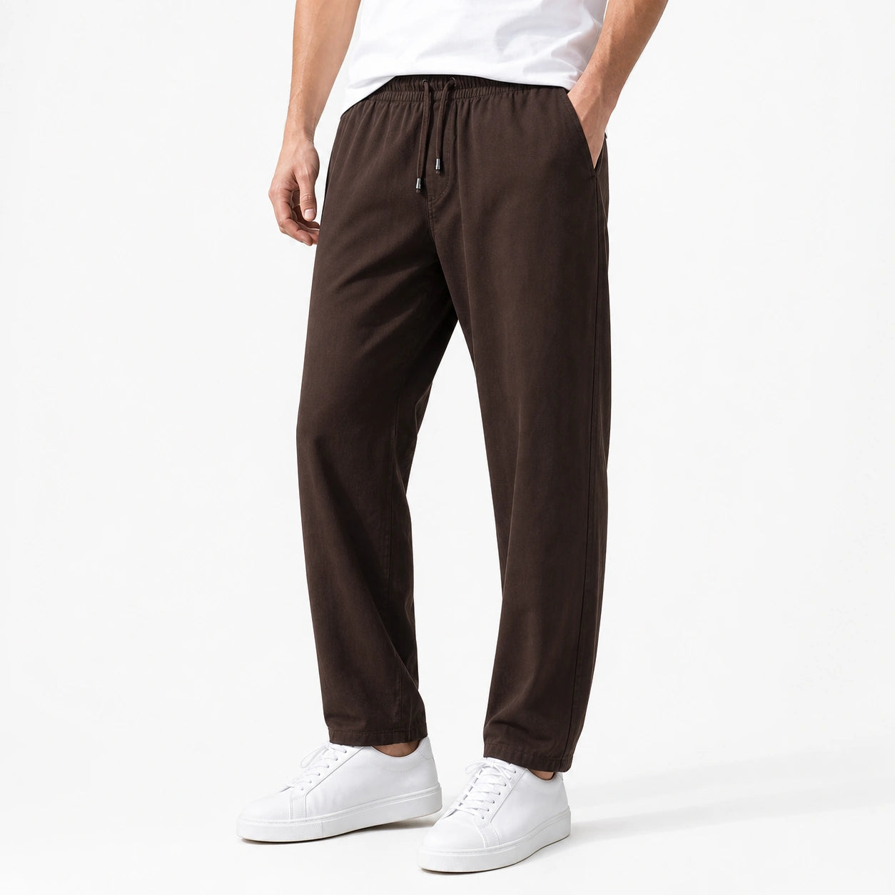 Стилни мъжки панталони с еластична талия и връзки - Pantalon3 studio front