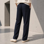 Стилни тъмносини мъжки панталони с връзки - Pantalon7 lifestyle back