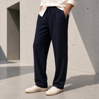 Стилни тъмносини мъжки панталони с връзки - Pantalon7 lifestyle front