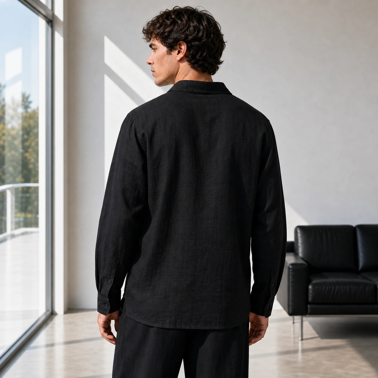 Стилна мъжка риза с дълъг ръкав и свободна кройка - Shirt1 lifestyle back