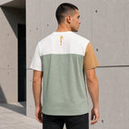 Мъжка тениска колор блок в бяло, бежово и зелено - Shirt1 lifestyle back