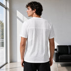 Стилна бяла мъжка тениска с геометричен принт - Shirt1 lifestyle back