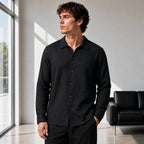 Стилна мъжка риза с дълъг ръкав и свободна кройка - Shirt1 lifestyle front