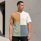 Мъжка тениска колор блок в бяло, бежово и зелено - Shirt1 lifestyle front