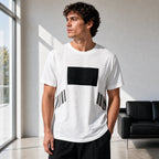 Стилна бяла мъжка тениска с геометричен принт - Shirt1 lifestyle front
