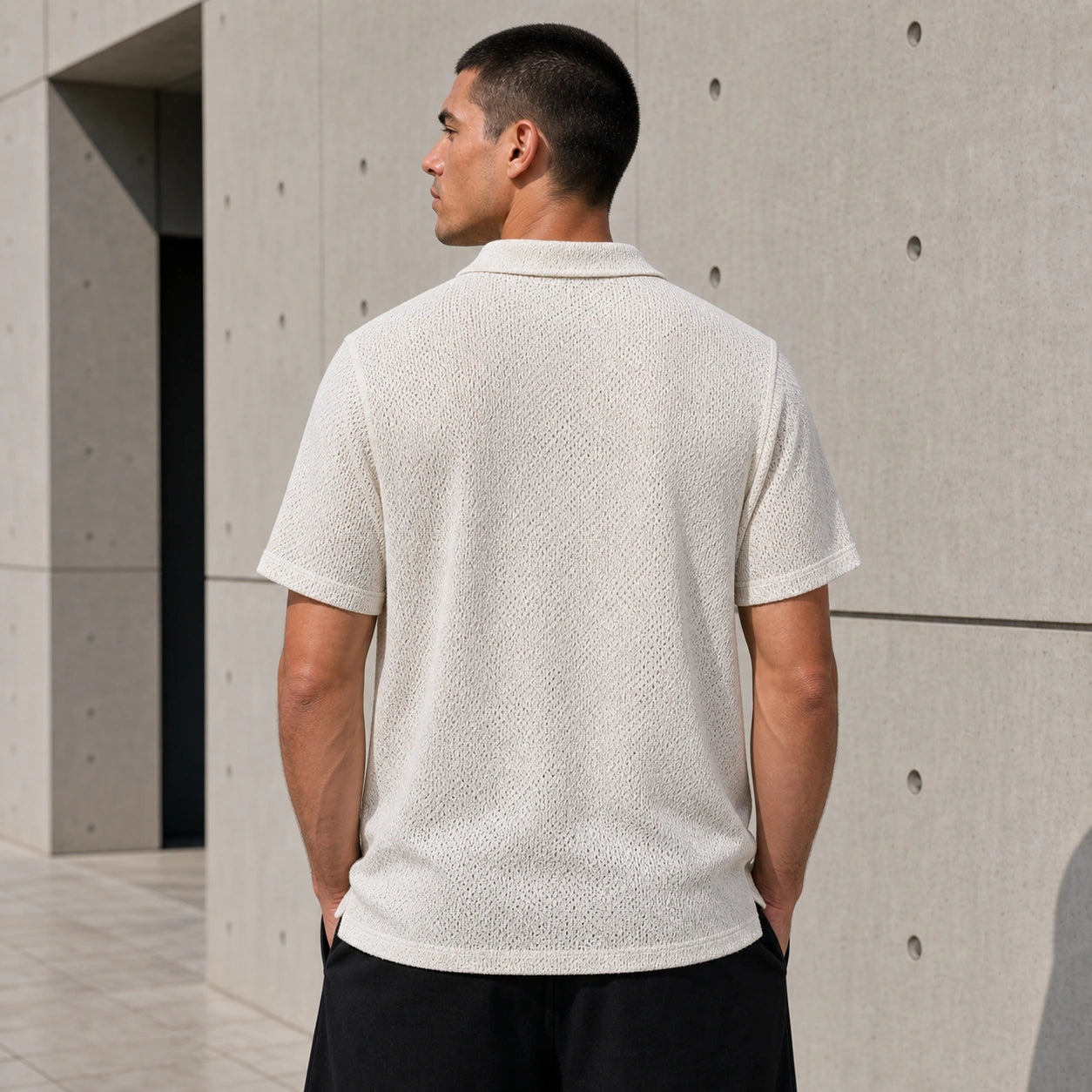 Стилна мъжка текстурирана поло тениска - Shirt11 lifestyle back