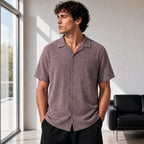 Стилна пепелявокафява мъжка риза с къс ръкав - Shirt12 lifestyle front