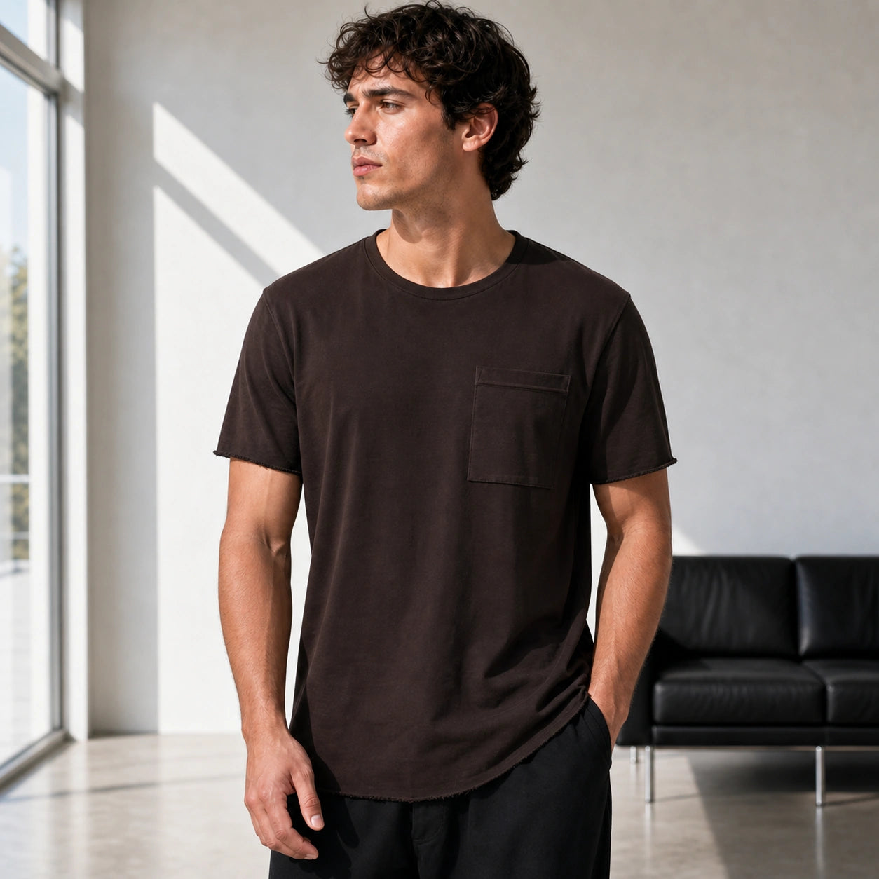 Стилна мъжка тениска с джоб - Shirt16 lifestyle front