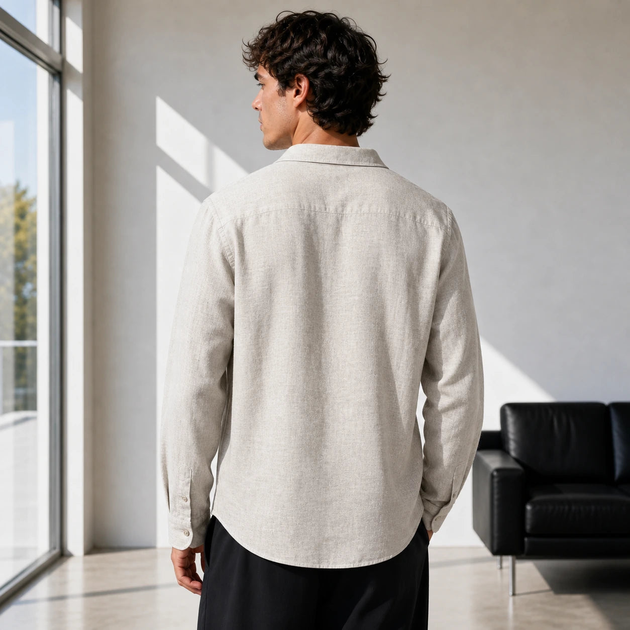 Стилна мъжка риза с дълъг ръкав и свободна кройка - Shirt2 lifestyle back