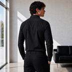 Стилна мъжка елегантна риза с дълъг ръкав - Shirt4 black lifestyle back