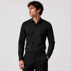 Стилна мъжка елегантна риза с дълъг ръкав - Shirt4 black studio front