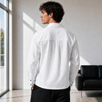 Стилна бяла мъжка риза с контрастни копчета - Shirt5 lifestyle back