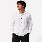 Стилна бяла мъжка риза с контрастни копчета - Shirt5 studio front