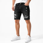 Черни мъжки къси дънки с накъсвания и кръпки - Shortjeans10 studio front