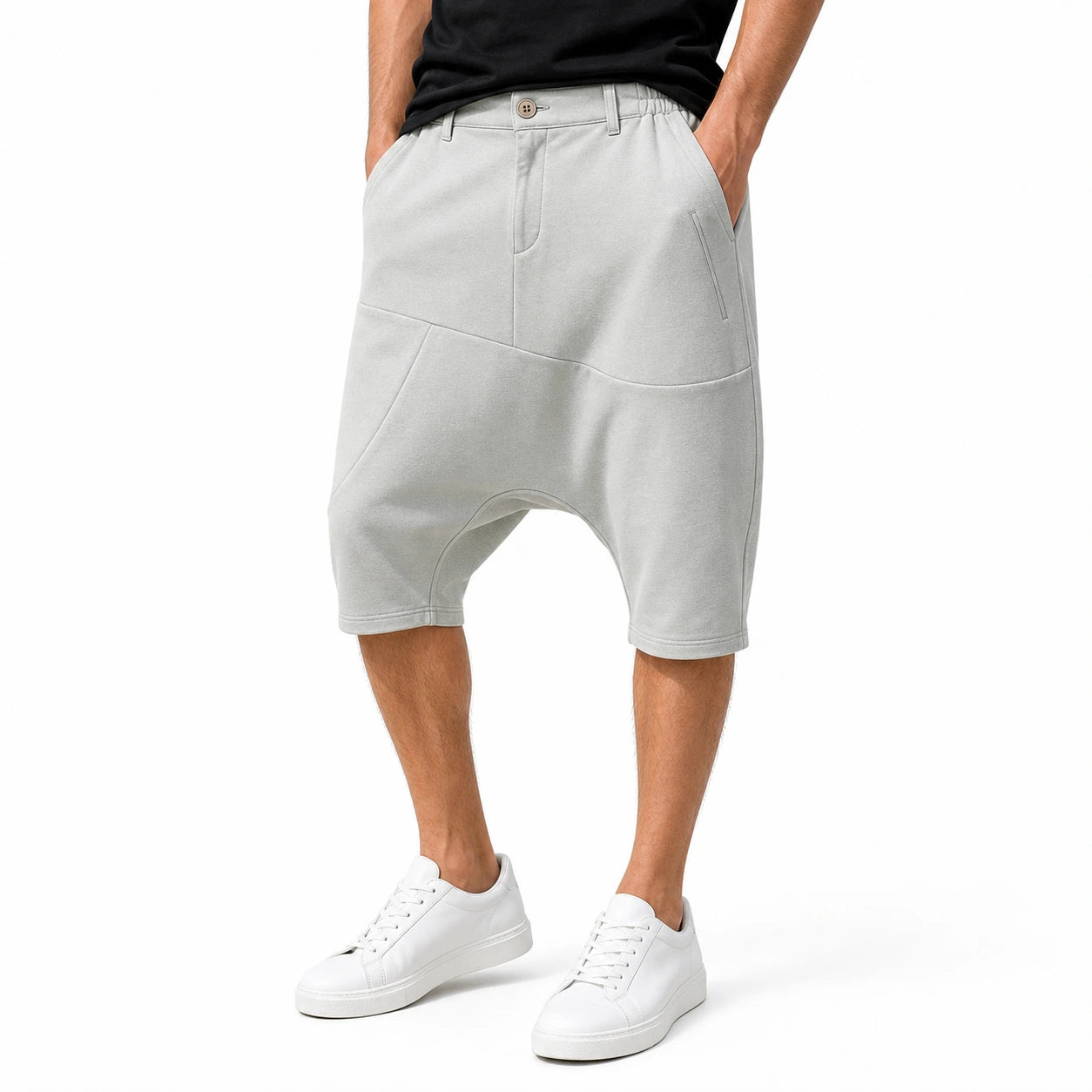 Мъжки къси панталони с ниско дъно в сиво и черно - Shortjeans2 studio