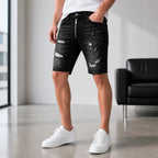 Черни мъжки къси дънки с цип и арт ефект - Shortjeans7 lifestyle front