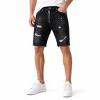 Черни мъжки къси дънки с цип и арт ефект - Shortjeans7 studio