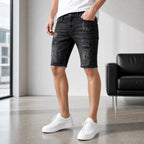 Черни мъжки къси дънки с накъсани детайли - Shortjeans8 lifestyle front