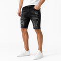 Черни мъжки къси дънки с накъсани детайли - Shortjeans8 studio front