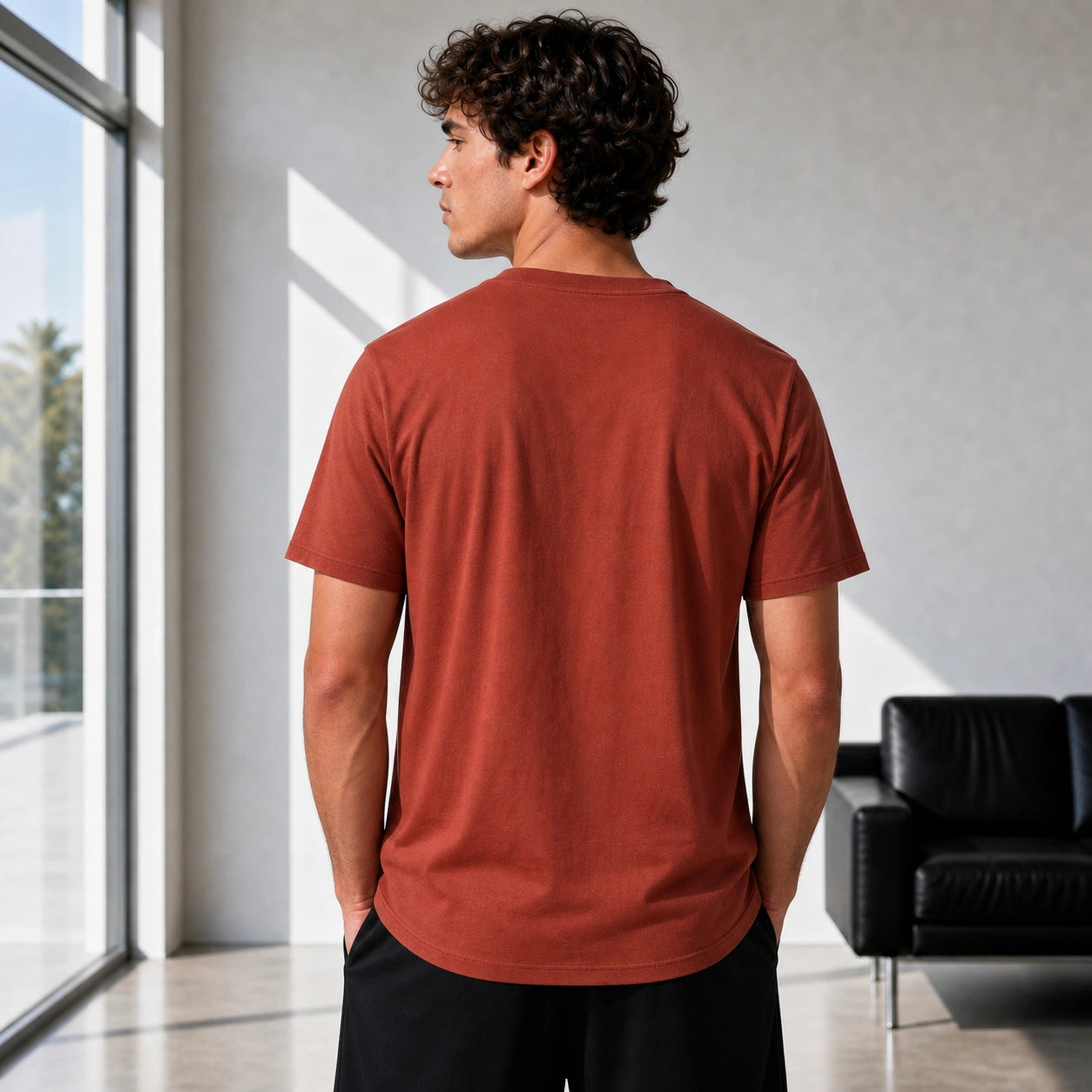 Керемидена мъжка тениска с изчистен дизайн - T Shirt19 lifestyle back