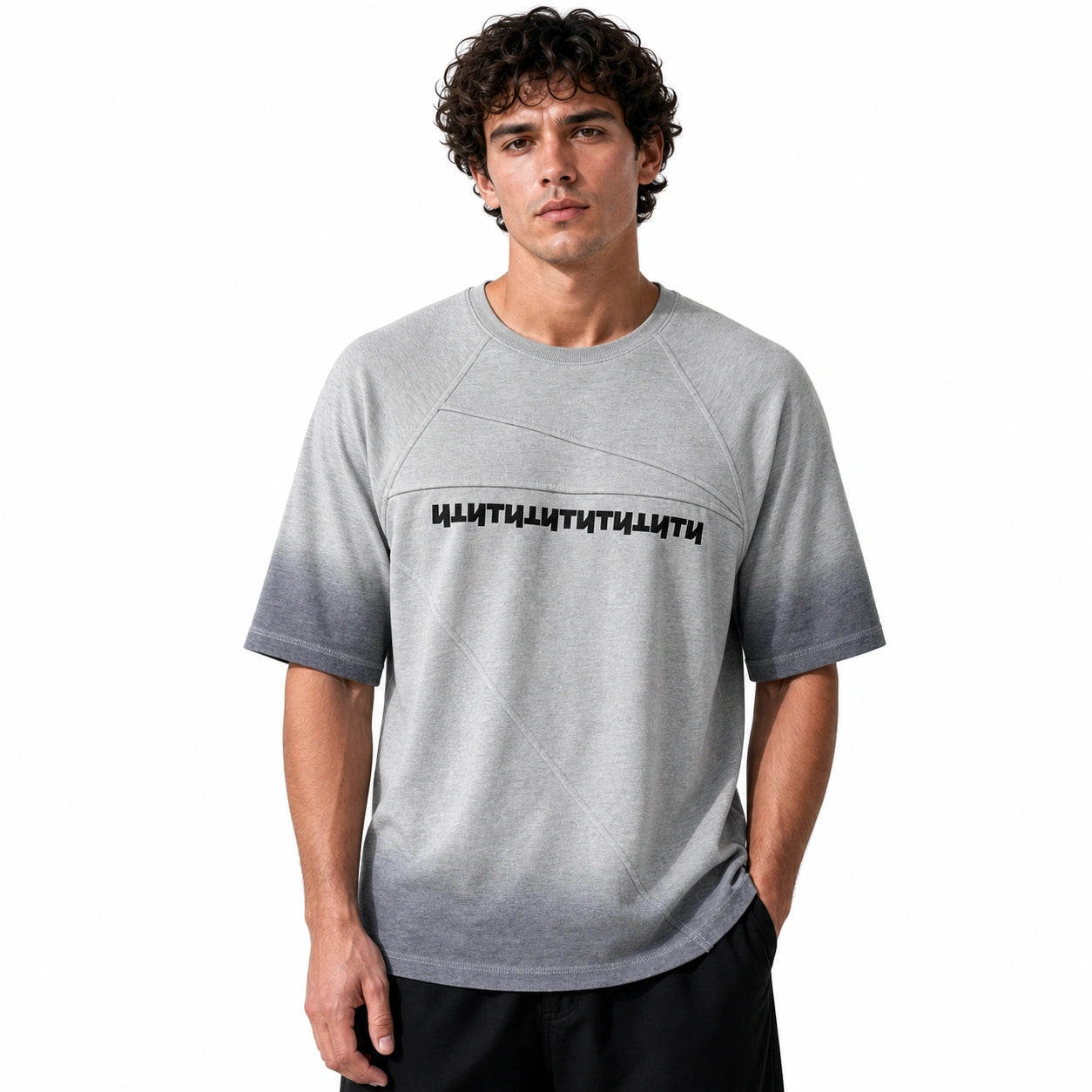 Светлосива мъжка тениска с надпис отпред - T Shirt20 studio front