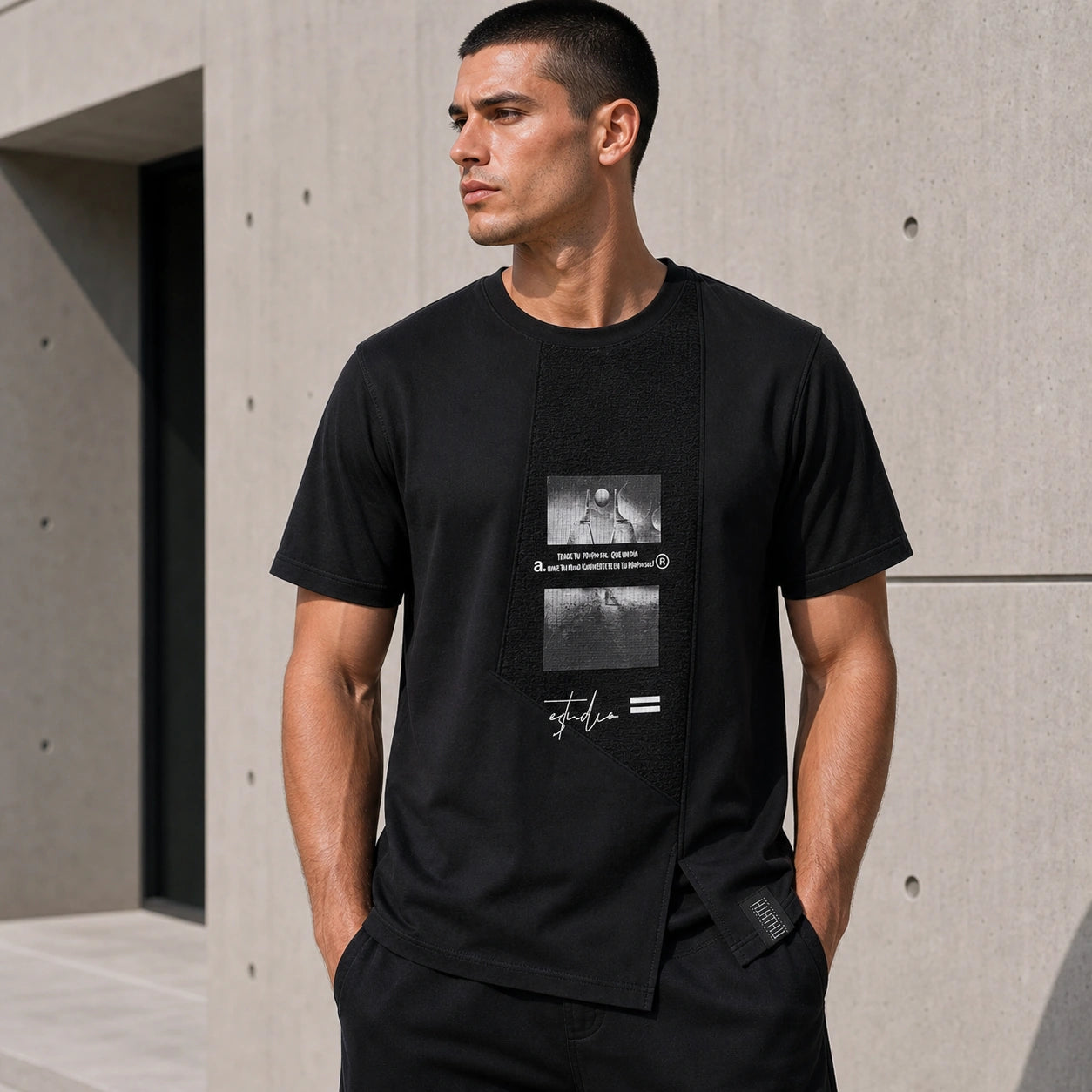 Черна мъжка тениска с графичен принт - T Shirt21 lifestyle front