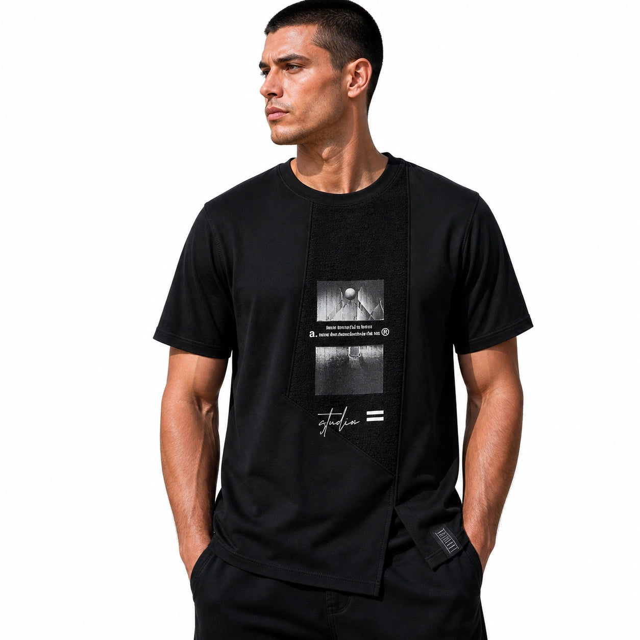Черна мъжка тениска с графичен принт - T Shirt21 studio
