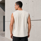 Стилен кремав мъжки потник без ръкави - Tanktop1 lifestyle back