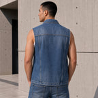 Men's denim vest with vintage effect