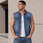 Men's denim vest with vintage effect